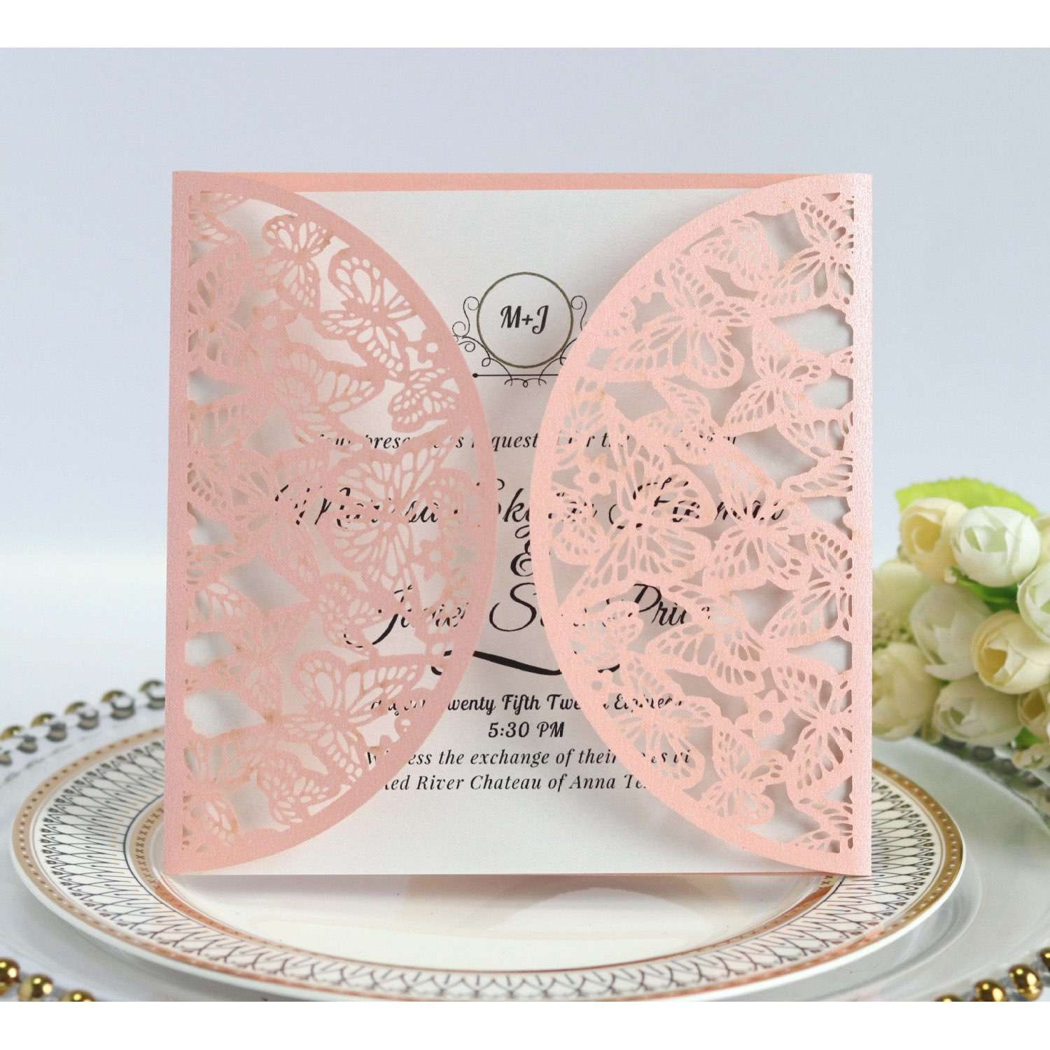 Square Wedding Card Invitation Laser Butterfly Pattern Wholesale 